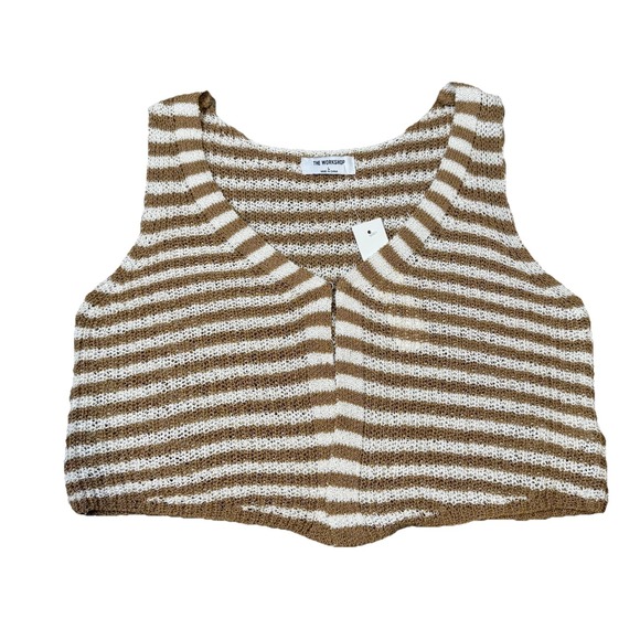 The Workshop Tops - The Workshop Knitted Tank Crop Top Women Size‎ Large Brown And Cream Stripe BOHO